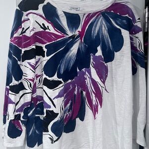 Chico's Graphic Long Sleeve Tee Blue and Purple